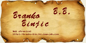 Branko Binjić vizit kartica